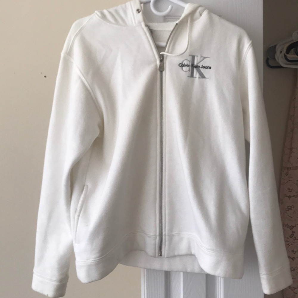 White Calvin Klein zip up hoodie
